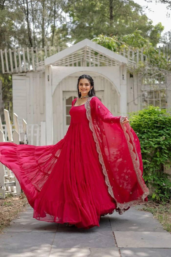 DC G38 Georgette Full Sleeve Gown With Dupatta Wholesale Price In Surat